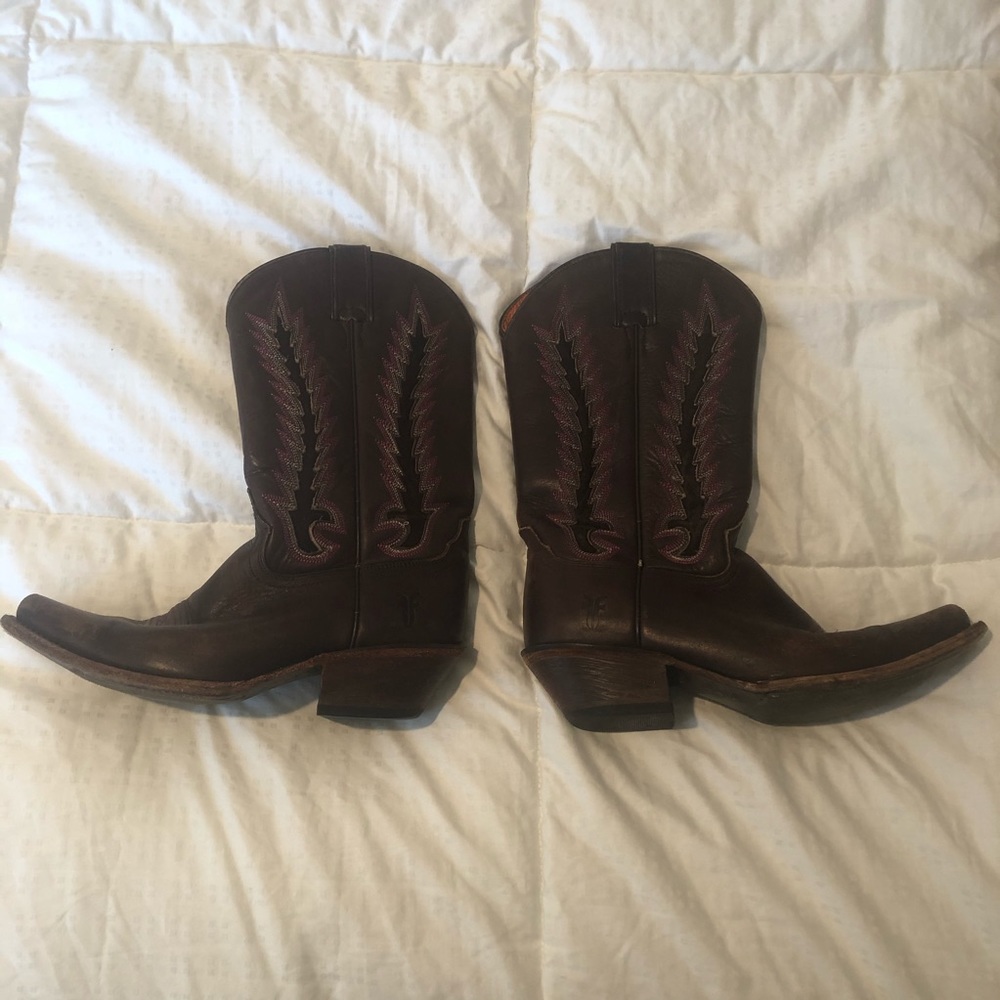 Brown leather Frye cowboy boots
